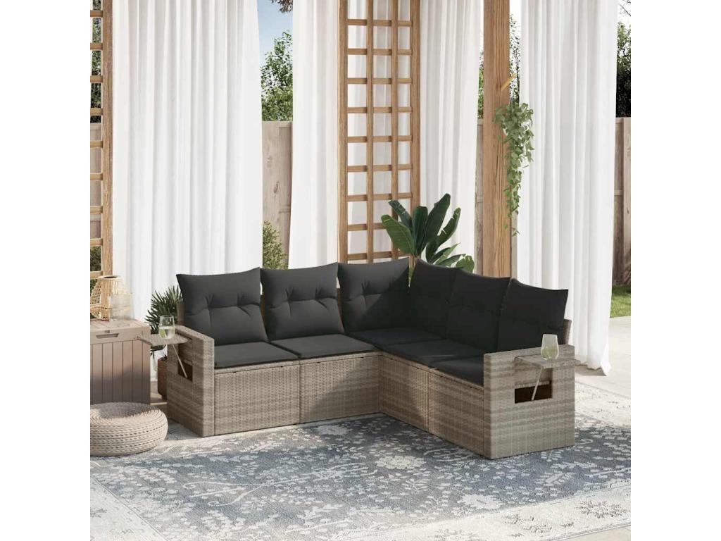 Set di mobili da esterno in vimini intrecciato in resina grigia - dlz1766568251967