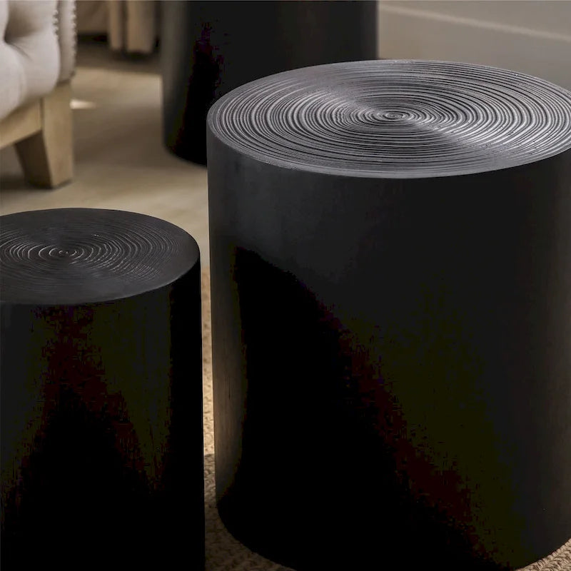 Set di 3 tavolini rotondi in legno con anelli trasparenti e visibili, tavolino laterale per soggiorno completamente assemblato