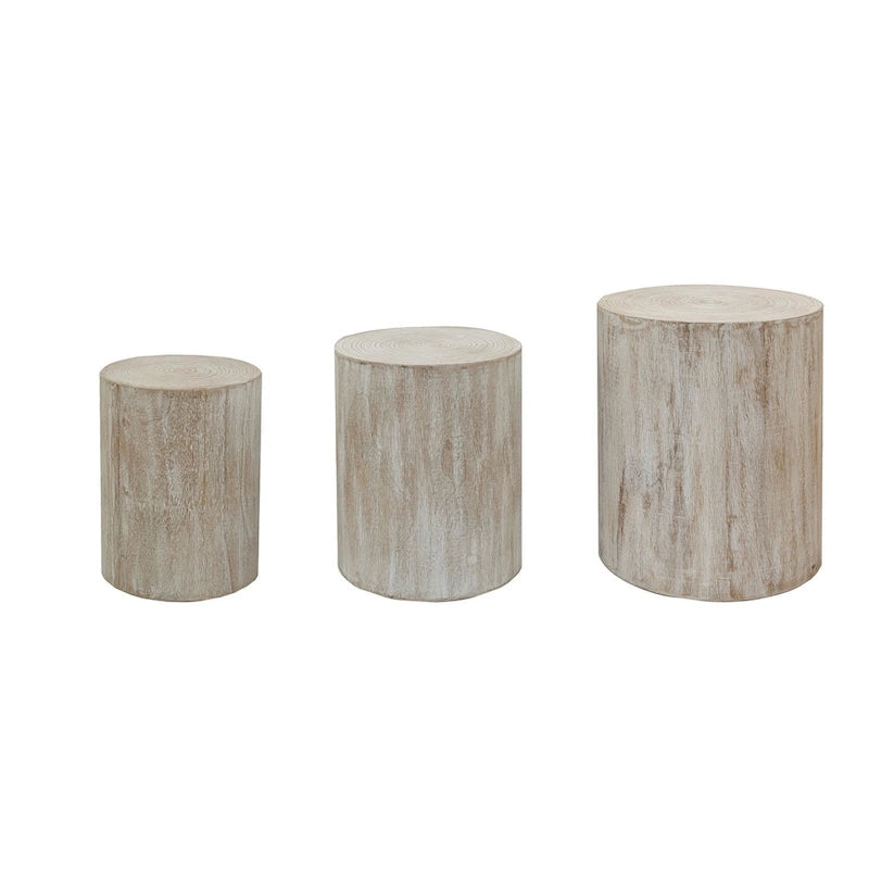 Set di 3 tavolini rotondi in legno con anelli trasparenti e visibili, tavolino laterale per soggiorno completamente assemblato