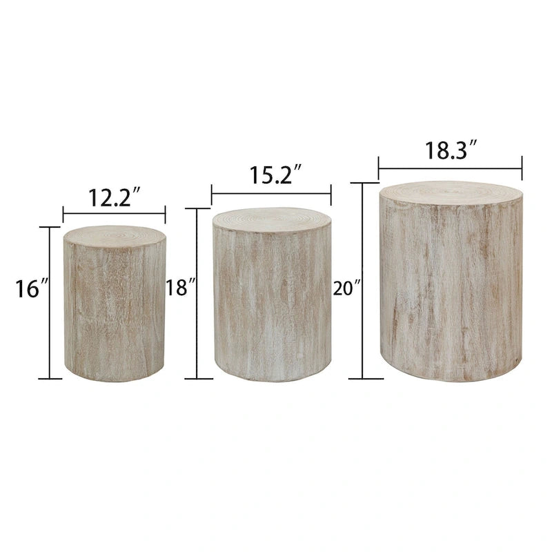 Set di 3 tavolini rotondi in legno con anelli trasparenti e visibili, tavolino laterale per soggiorno completamente assemblato