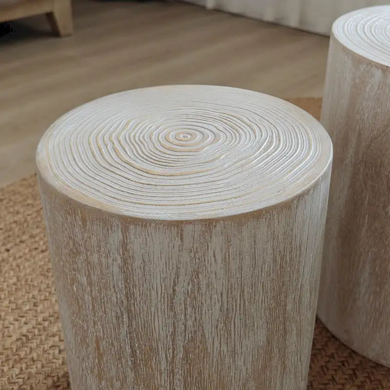 Set di 3 tavolini rotondi in legno con anelli trasparenti e visibili, tavolino laterale per soggiorno completamente assemblato