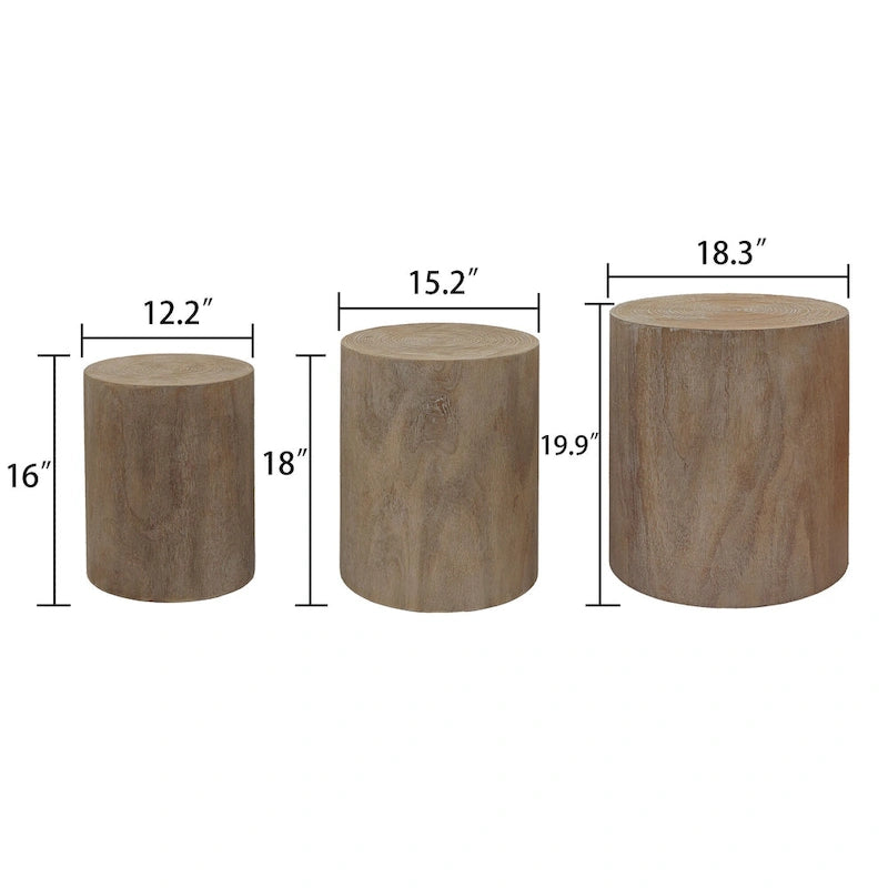 Set di 3 tavolini rotondi in legno con anelli trasparenti e visibili, tavolino laterale per soggiorno completamente assemblato