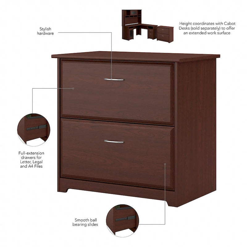 Mobiletto portadocumenti laterale a 2 cassetti Cabot di Bush Furniture