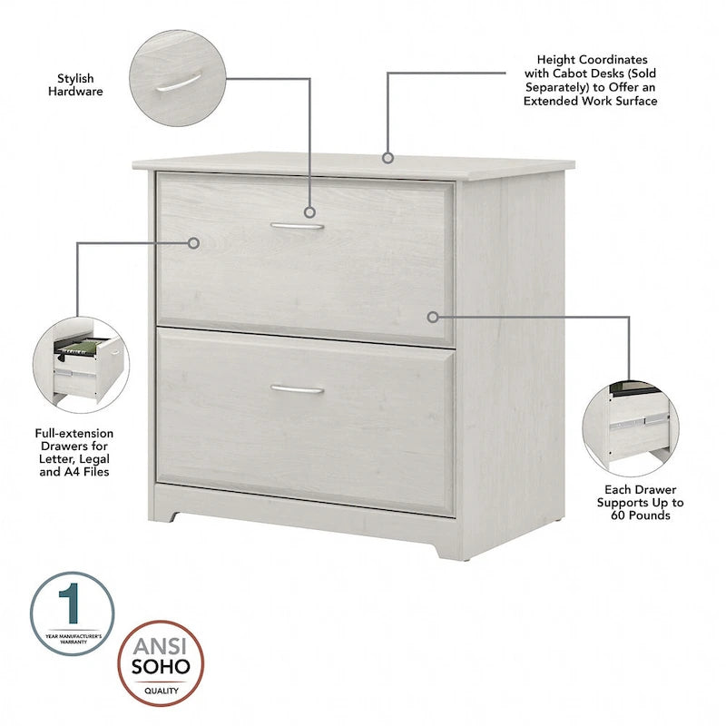 Mobiletto portadocumenti laterale a 2 cassetti Cabot di Bush Furniture
