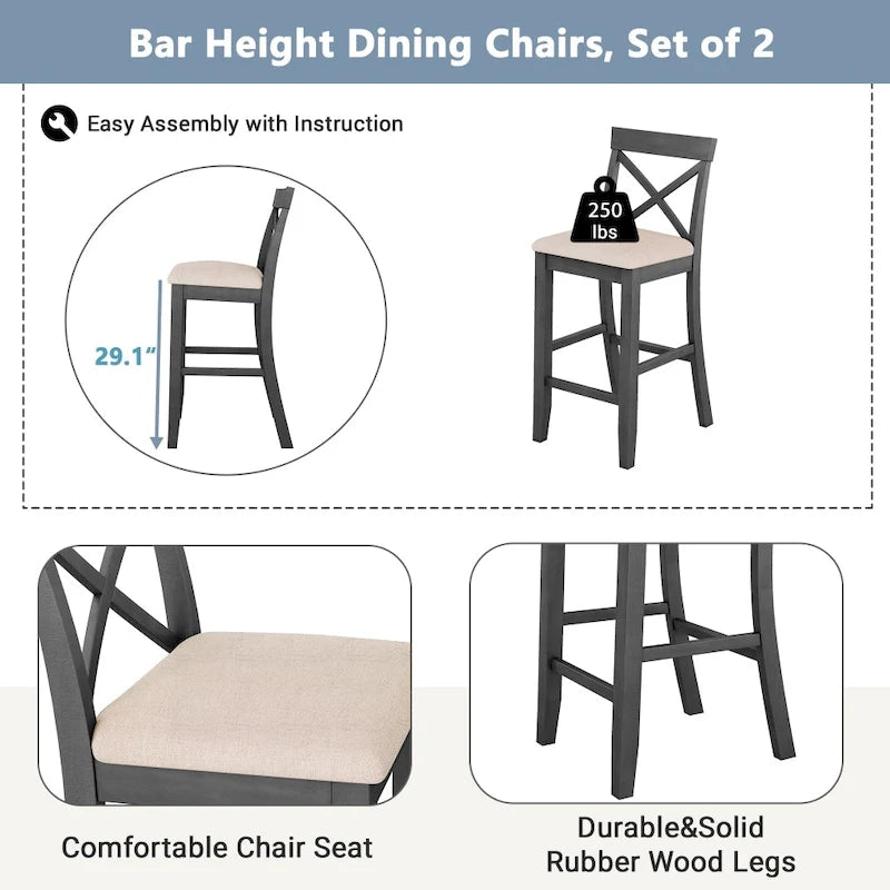 Set da pranzo rettangolare in legno da 48 pollici con 2 sedie
