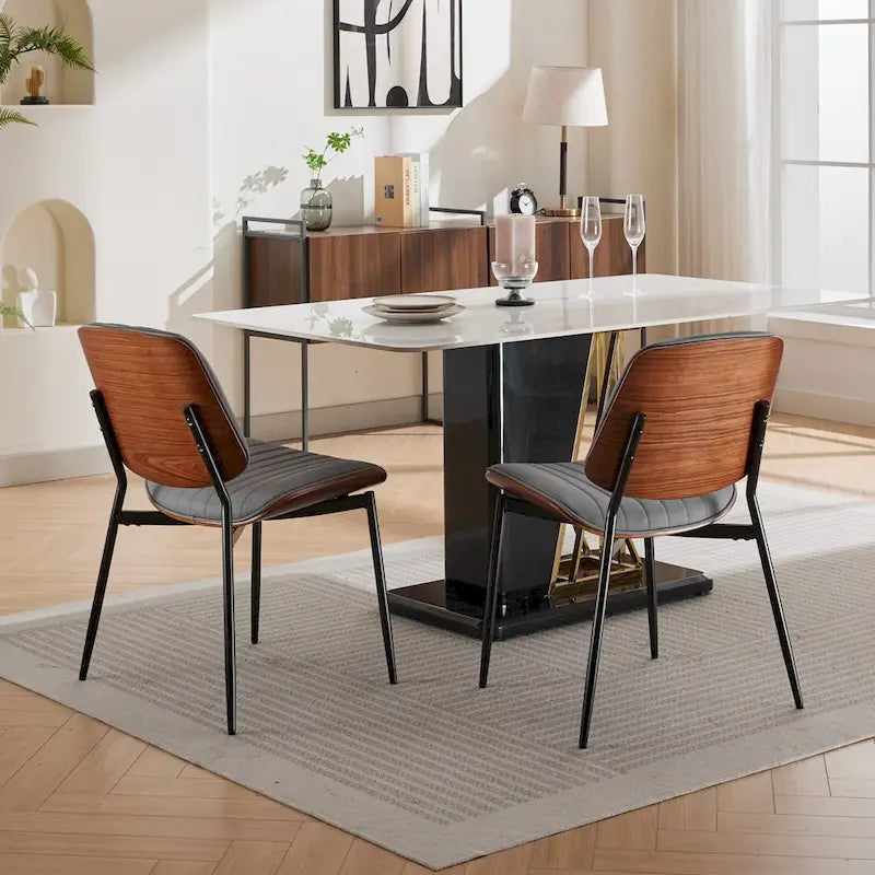 Sedie da pranzo imbottite senza braccioli GDFStudio Mid Century Modern con gambe in metallo