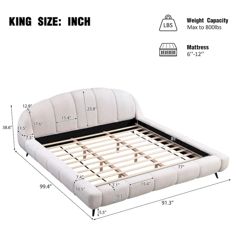 Christopher Knight Home - Letto imbottito Alexander King con testiera a conchiglia e struttura in legno massello