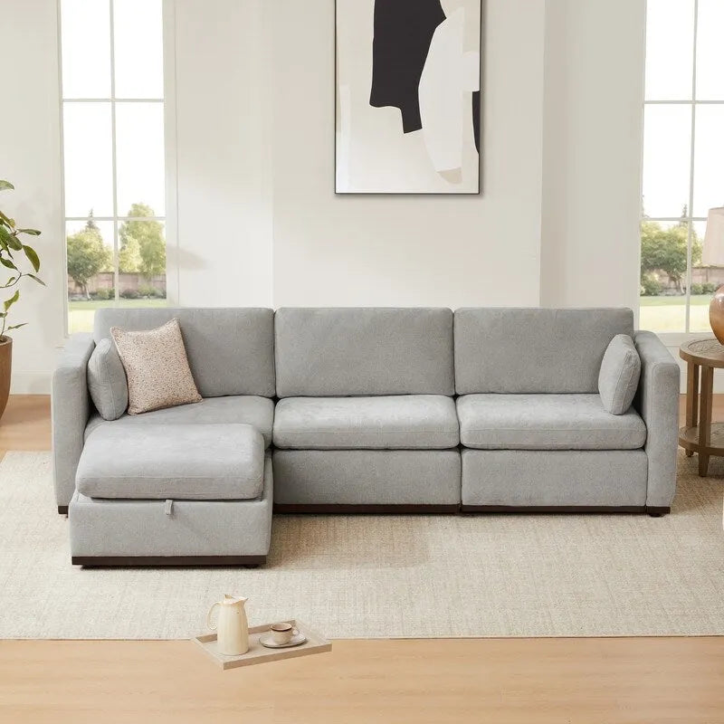 Divano componibile modulare oversize Mia a forma di L in tessuto con base in legno migliorata