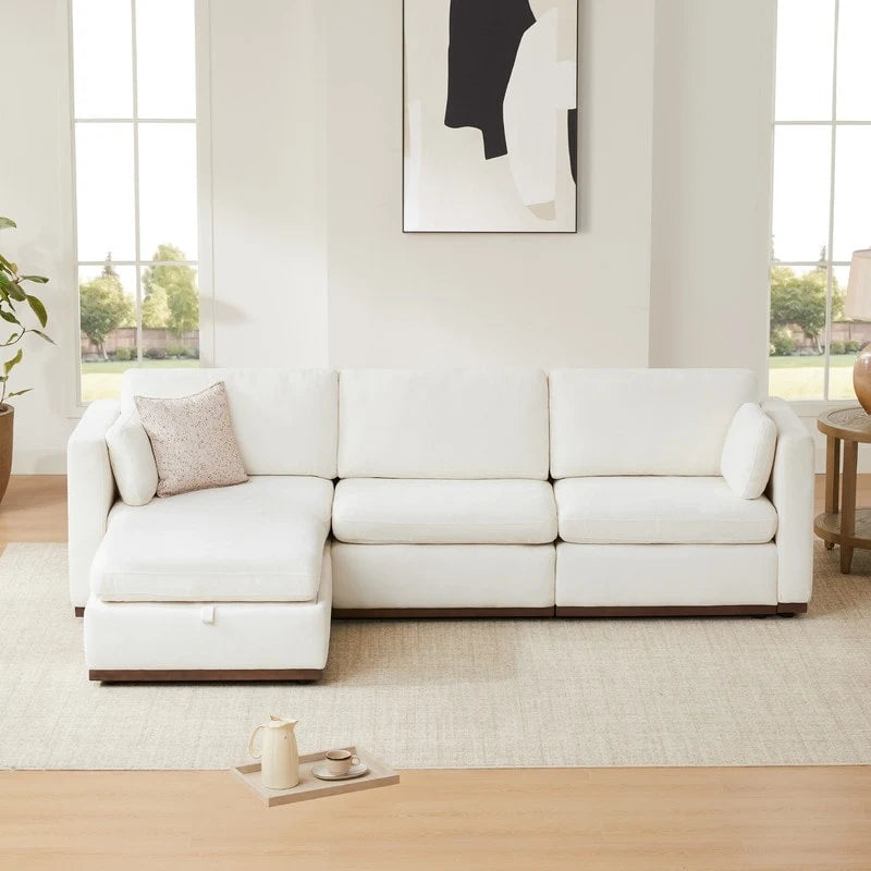Divano componibile modulare oversize Mia a forma di L in tessuto con base in legno migliorata