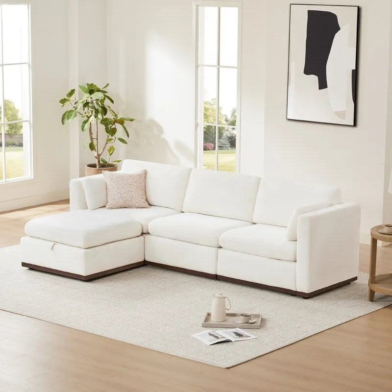 Divano componibile modulare oversize Mia a forma di L in tessuto con base in legno migliorata