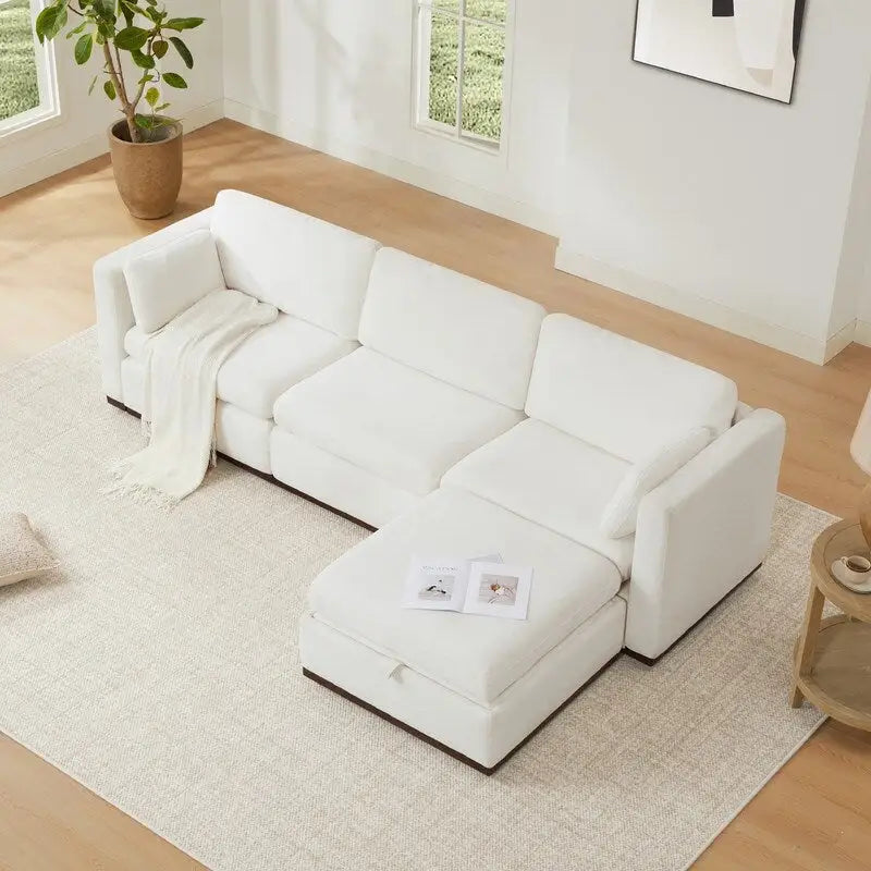 Divano componibile modulare oversize Mia a forma di L in tessuto con base in legno migliorata