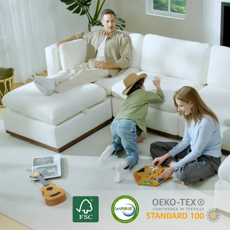 Divano componibile modulare oversize Mia a forma di L in tessuto con base in legno migliorata