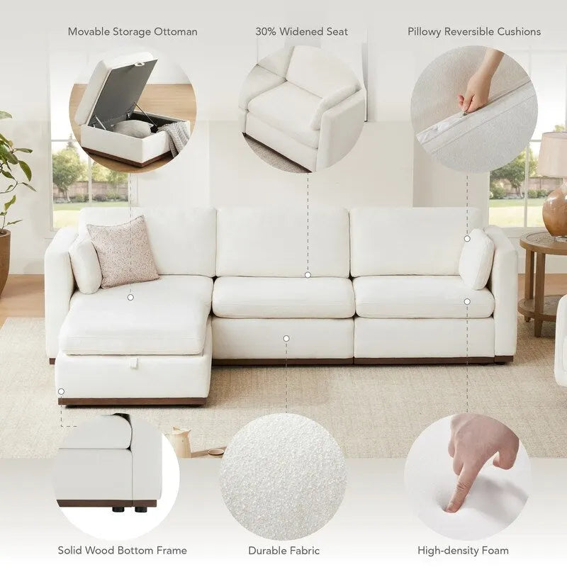 Divano componibile modulare oversize Mia a forma di L in tessuto con base in legno migliorata