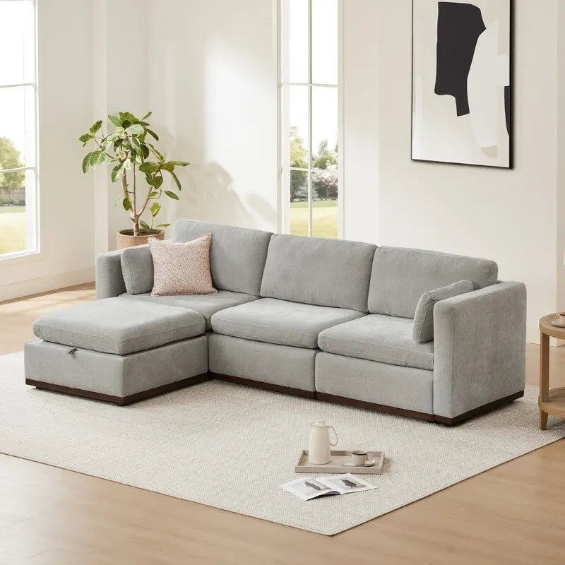 Divano componibile modulare oversize Mia a forma di L in tessuto con base in legno migliorata