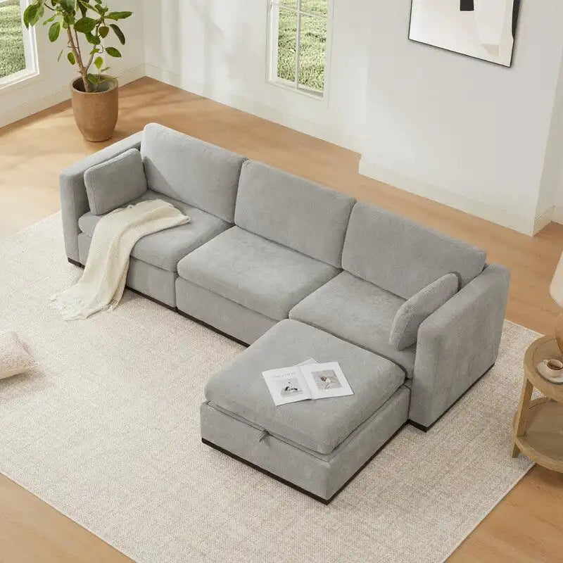 Divano componibile modulare oversize Mia a forma di L in tessuto con base in legno migliorata