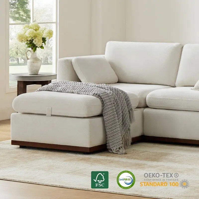 Divano componibile modulare oversize Mia a forma di L in tessuto con base in legno migliorata