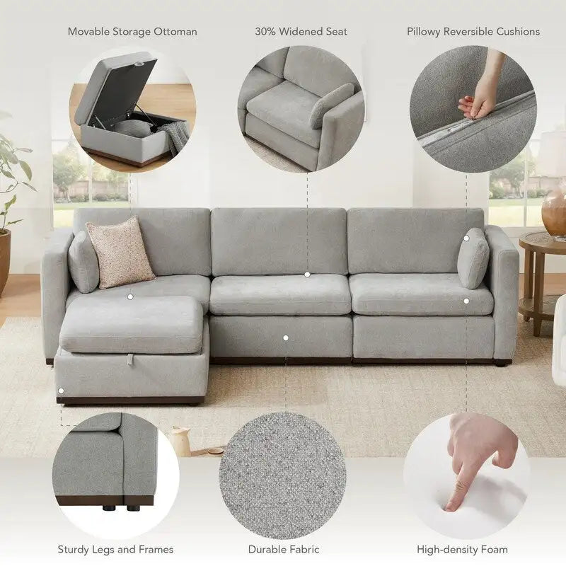 Divano componibile modulare oversize Mia a forma di L in tessuto con base in legno migliorata