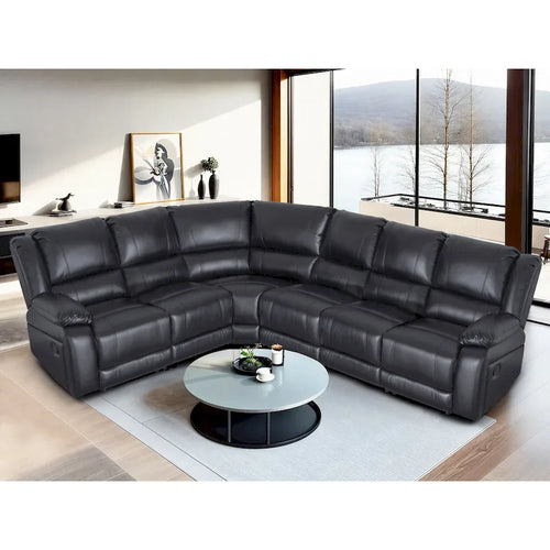 129 W Faux Leather 6-Seat Large Manual Reclining Sectional Sofa