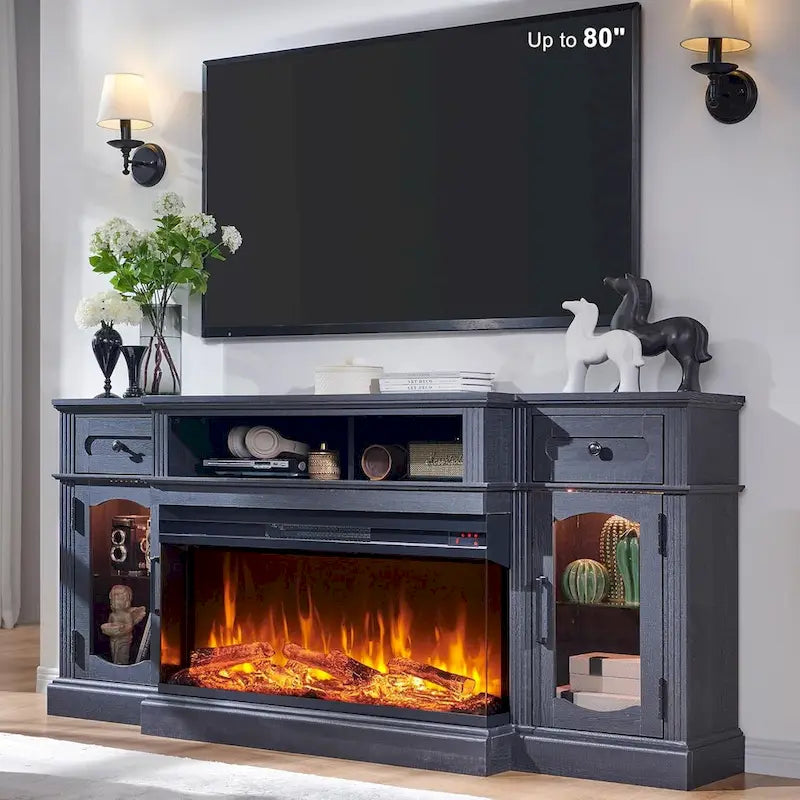 Farmhouse Electric Fireplace TV Stands up to 80 , Entertainment Center