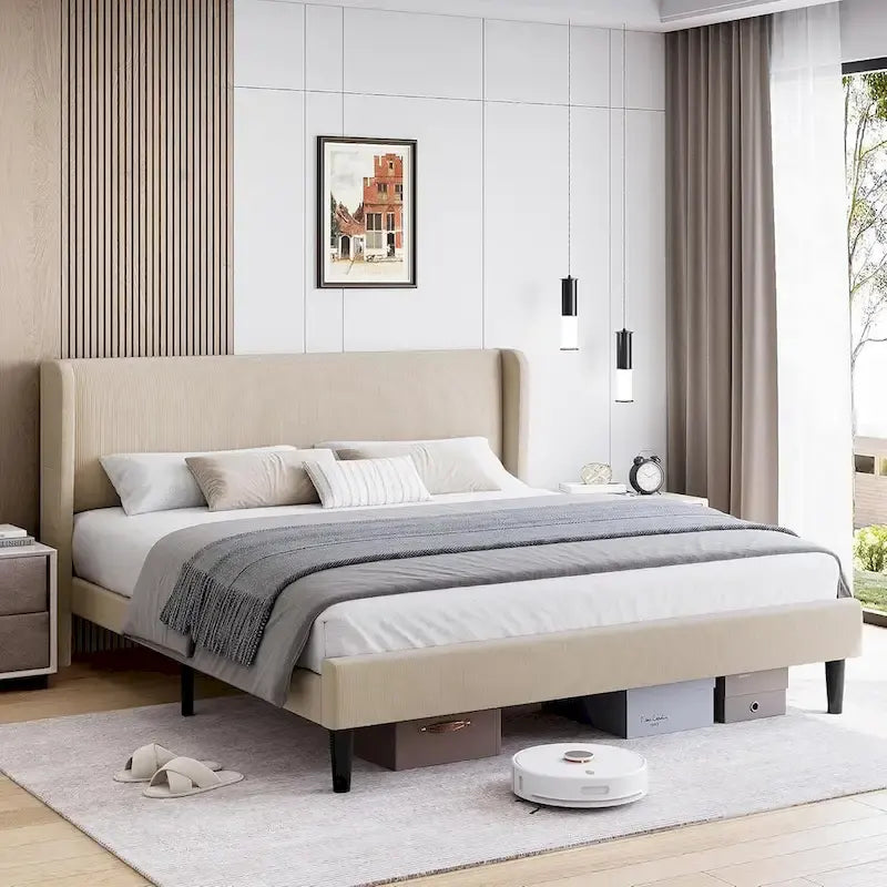 Struttura letto in legno con testiera imbottita