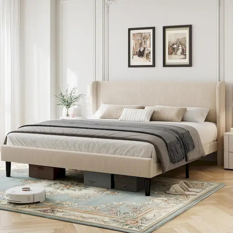 Struttura letto in legno con testiera imbottita
