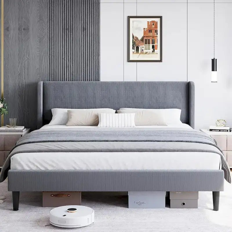 Struttura letto in legno con testiera imbottita
