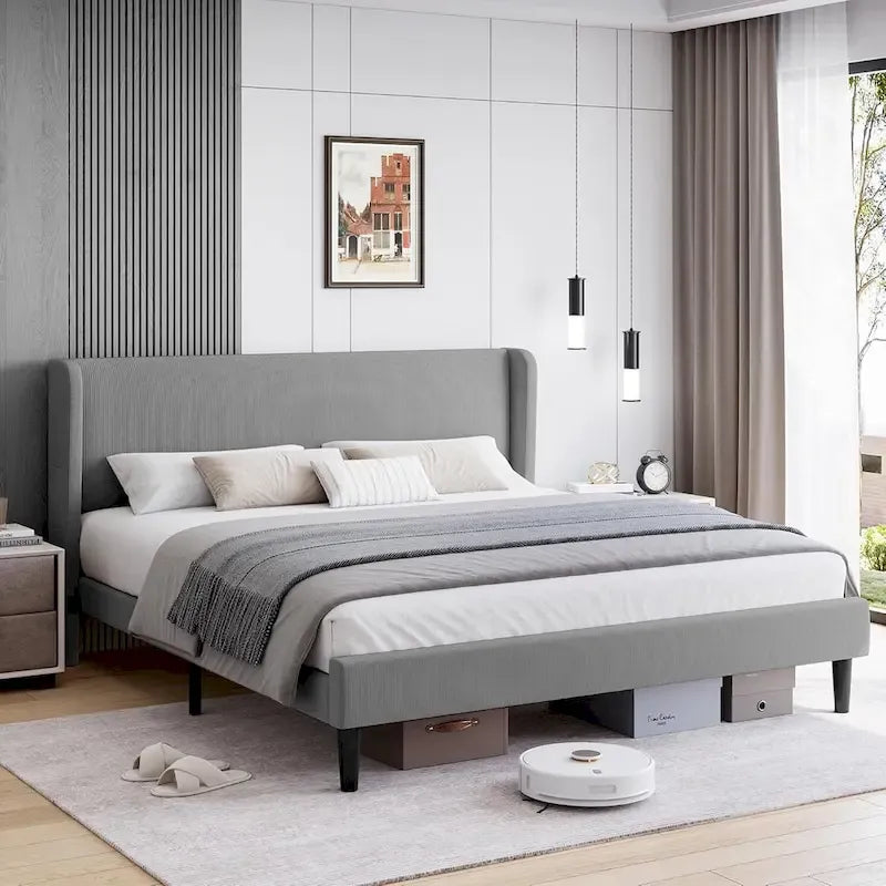 Struttura letto in legno con testiera imbottita