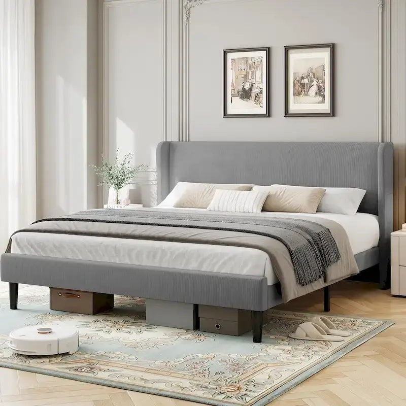 Struttura letto in legno con testiera imbottita