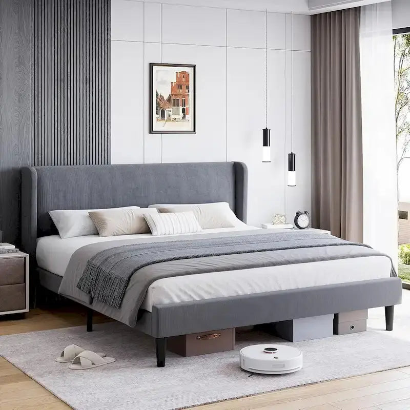 Struttura letto in legno con testiera imbottita