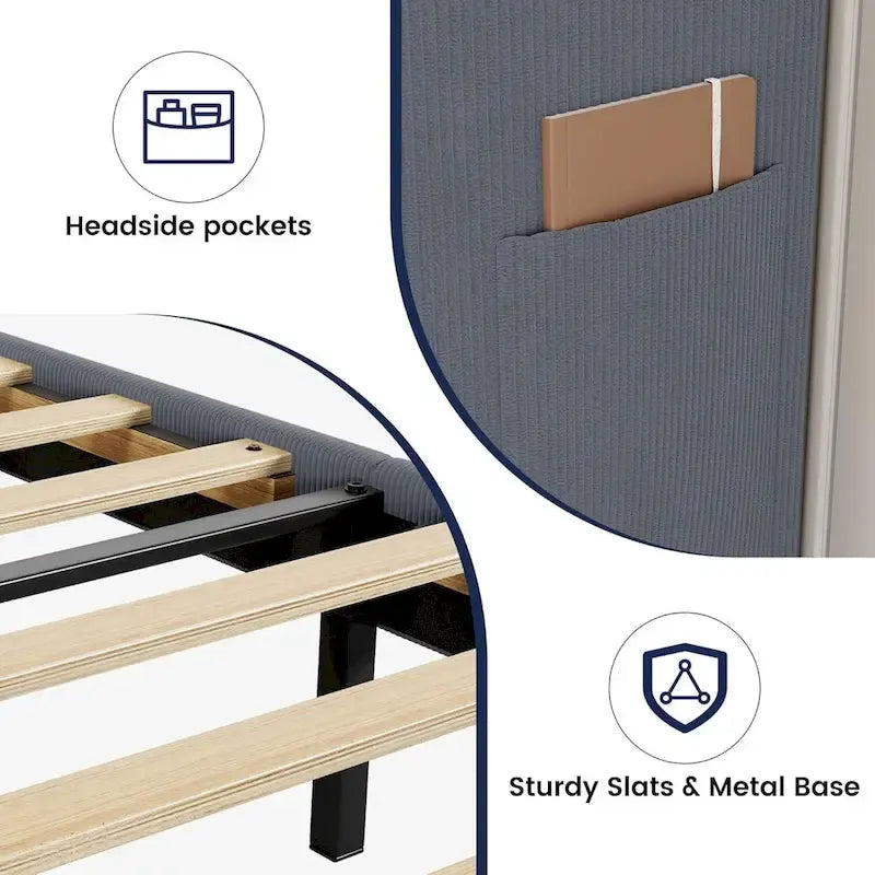 Struttura letto in legno con testiera imbottita