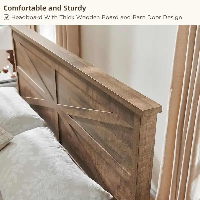 Letto matrimoniale in legno stile fattoria, con armadi e testiera