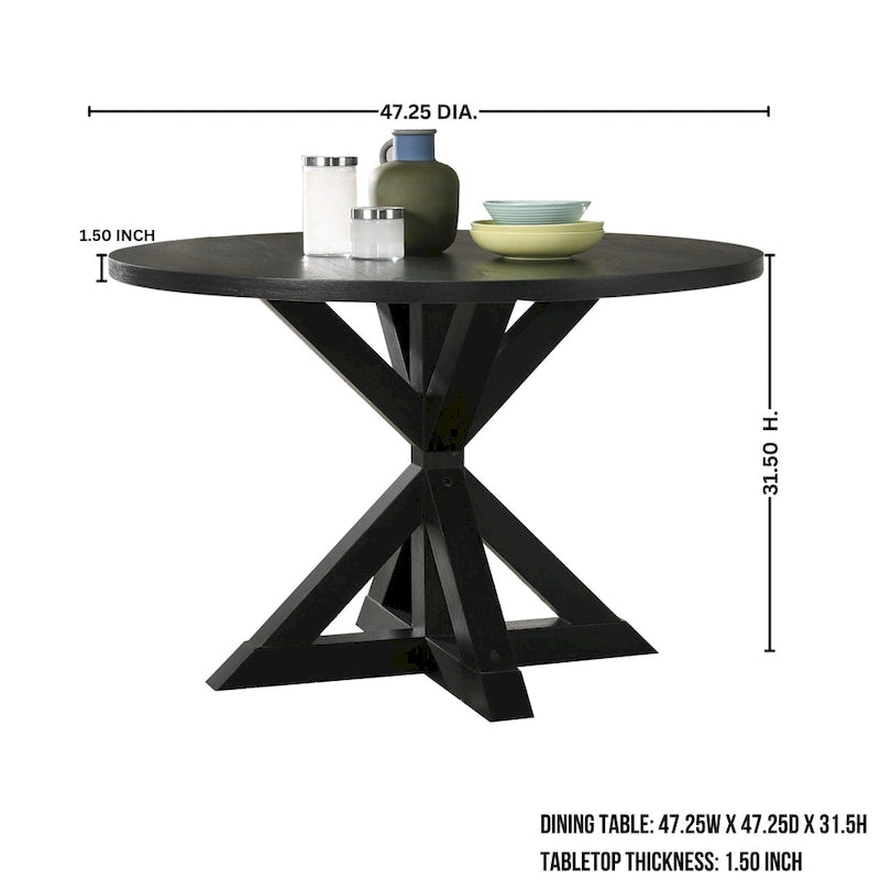 Set da pranzo da 5 pezzi, set di mobili da cucina in legno, tavolo rotondo con base a piedistallo Cross-Buck e 4 sedie trapuntate