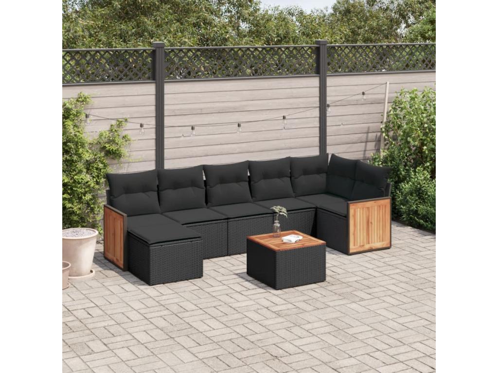 Set di mobili da esterno in vimini intrecciato in resina nera - dlz1766568191938