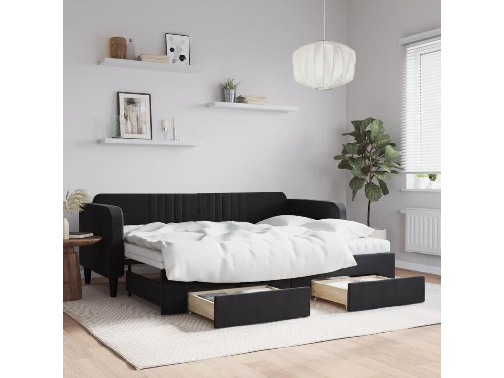 Letto in velluto nero, 80 x 200 cm