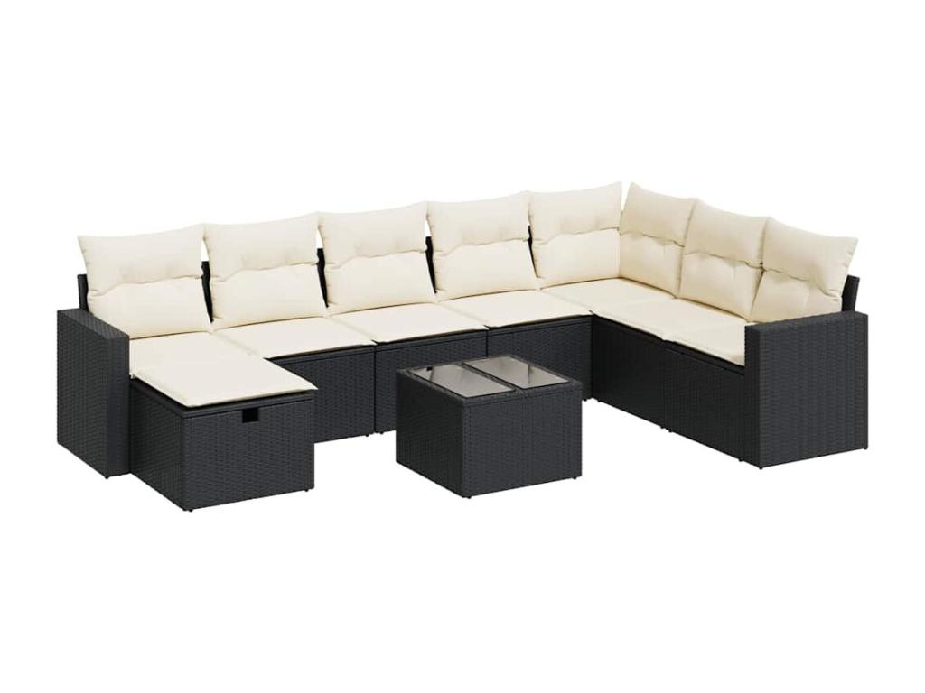 Set di mobili da esterno in vimini intrecciato in resina nera - dlz1766568039894