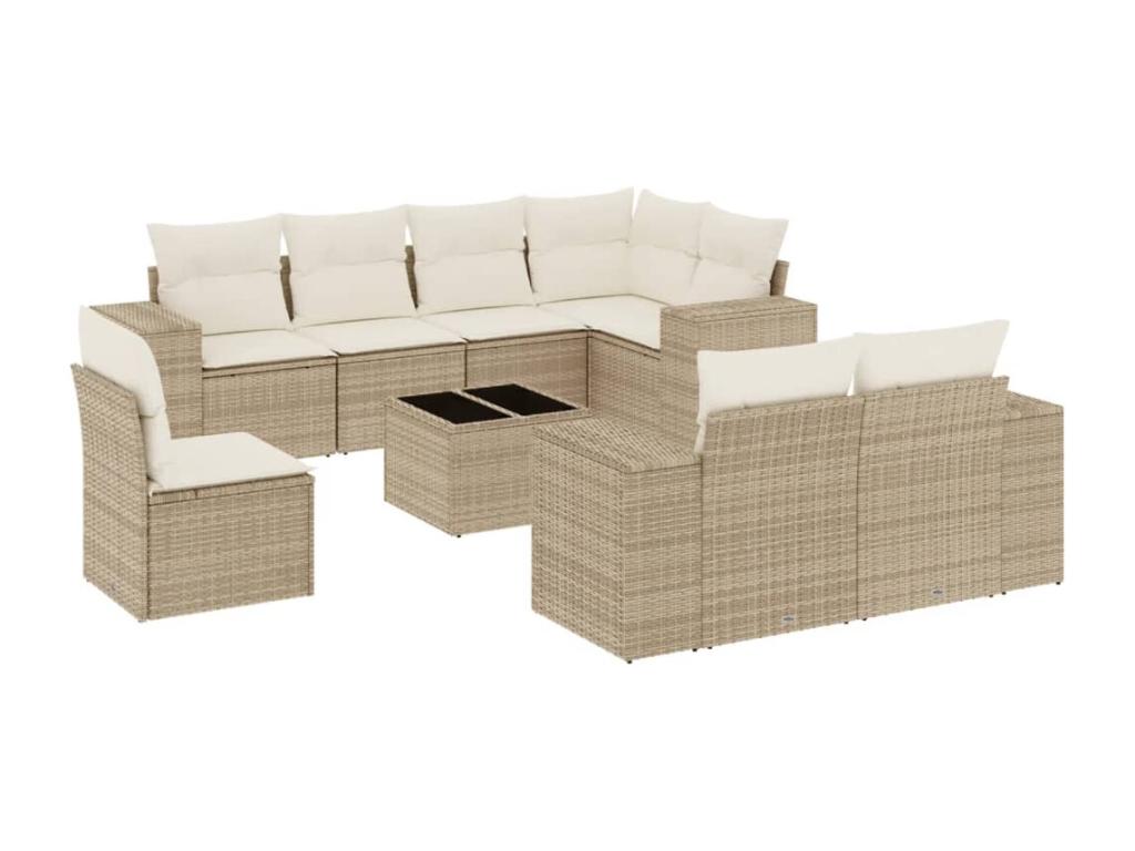 Set di mobili da esterno in vimini intrecciato in resina beige - dlz1766568496631