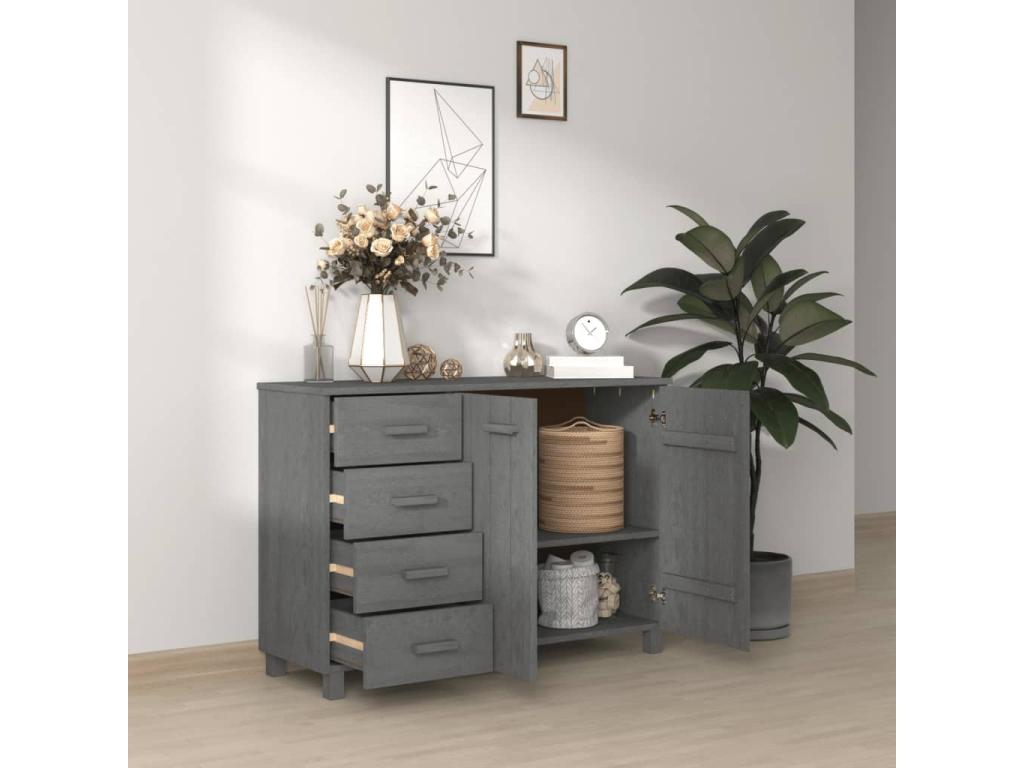 Credenza in legno massello grigio, 113 x 40 x 80 cm