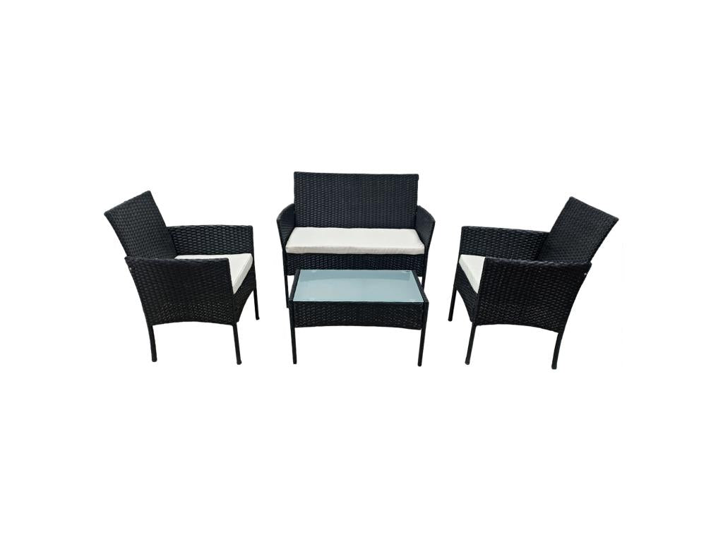 Set di mobili da esterno in vimini intrecciato in resina nera - dlz1766568652416