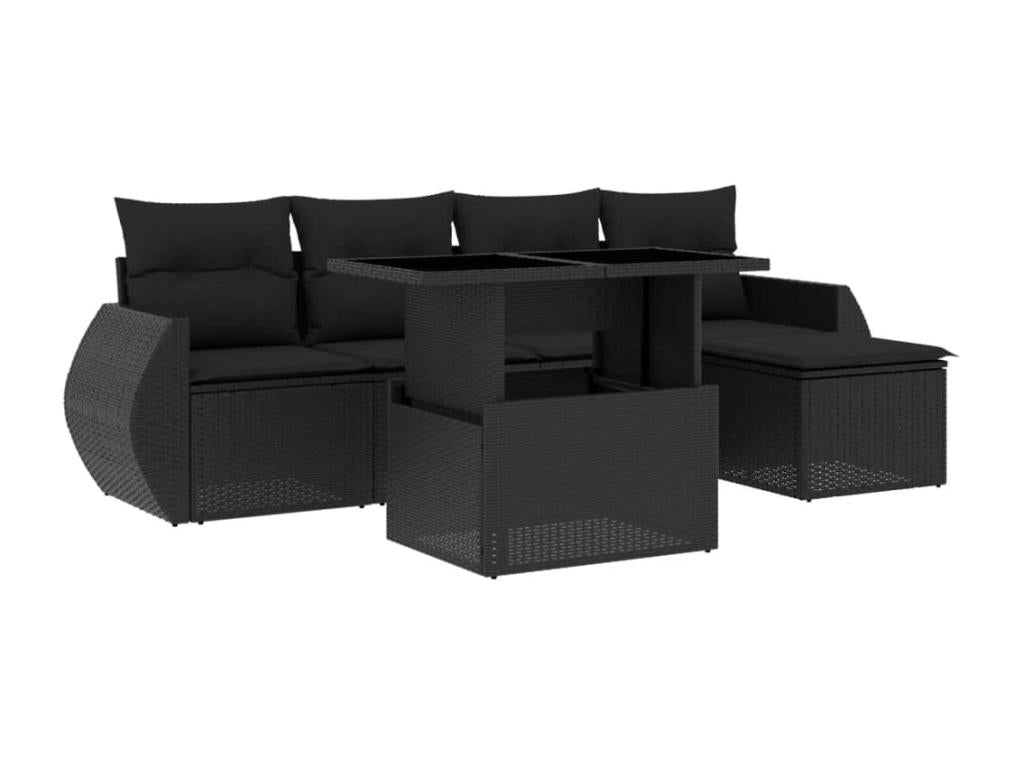Set di mobili da esterno in vimini intrecciato in resina nera - dlz1766568236138