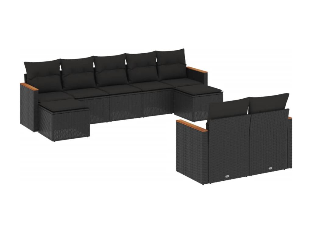 Set di mobili da esterno in vimini intrecciato in resina nera - dlz1766567949087