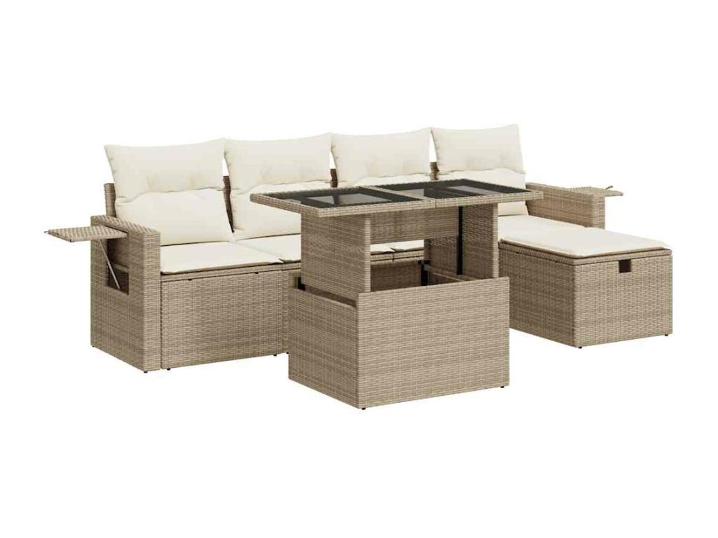 Set di mobili da esterno in vimini intrecciato in resina beige - dlz1766567946191
