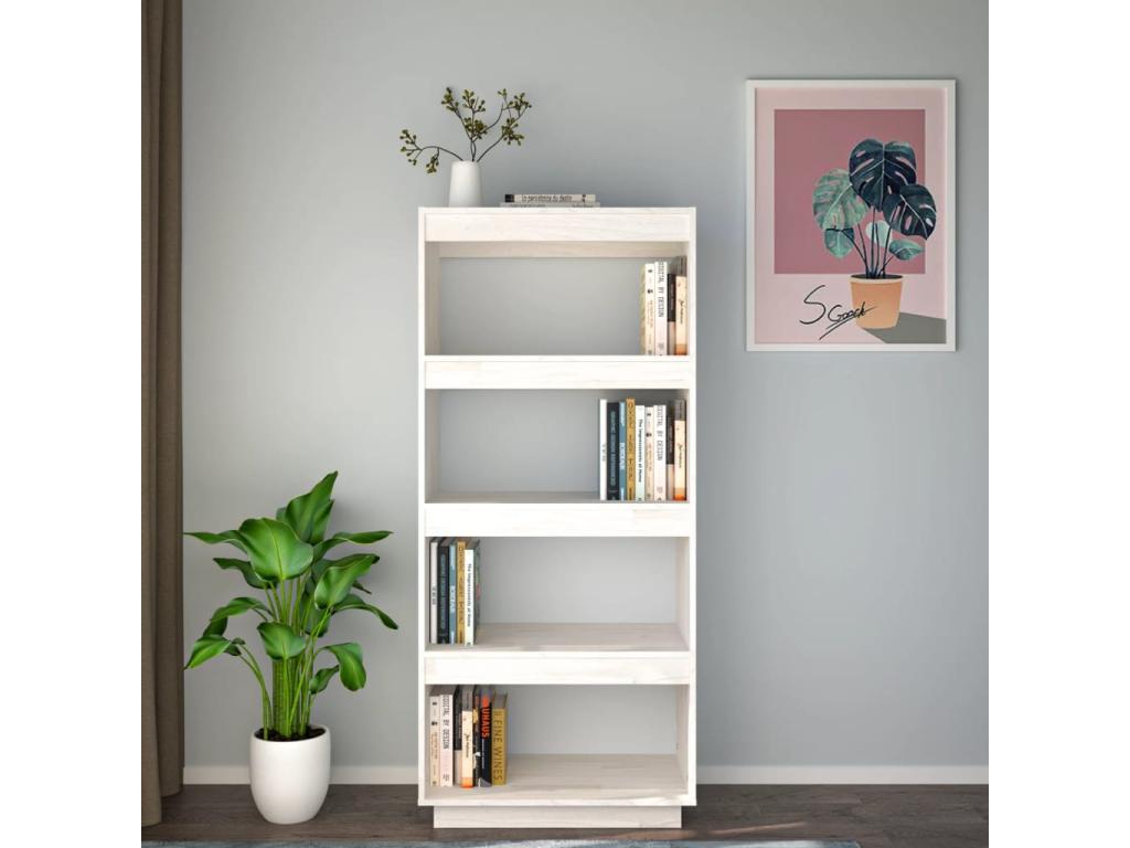 Libreria in legno di pino bianco, 60 x 35 x 135 cm