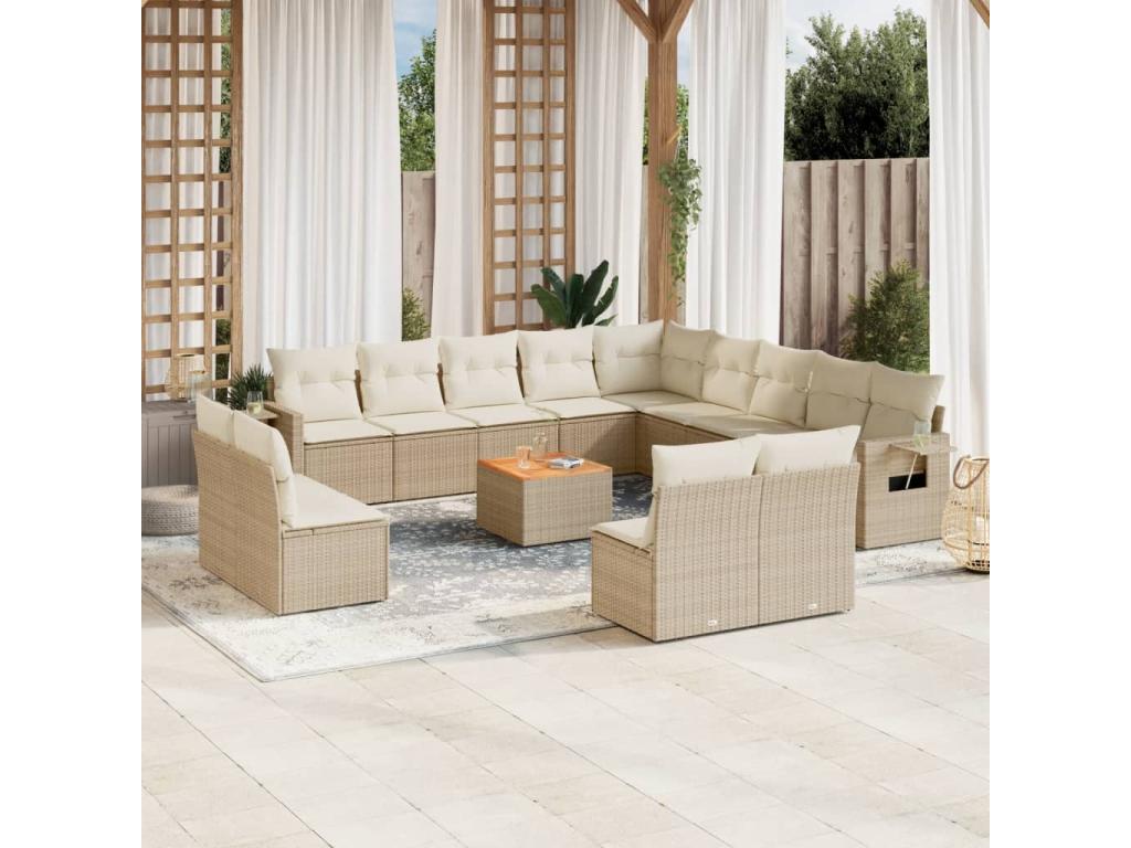 Set di mobili da esterno in vimini intrecciato in resina beige - dlz1766568333082