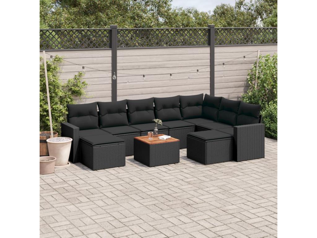 Set di mobili da esterno in vimini intrecciato in resina nera - dlz1766568194716