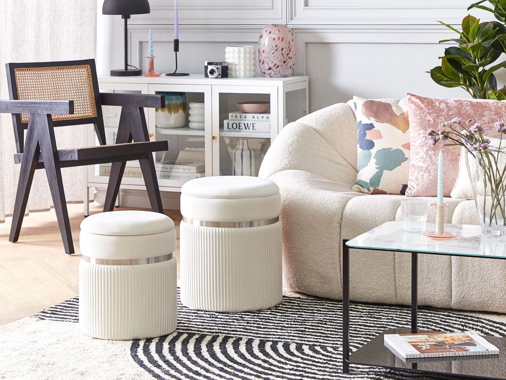 Pouf in velluto bianco