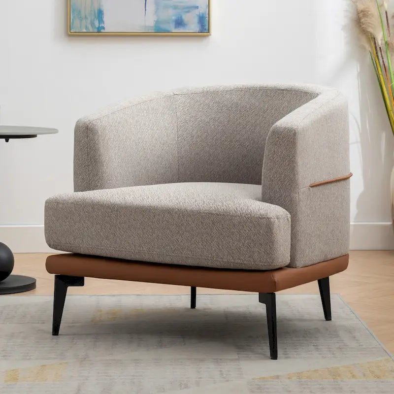 Moderna sedia in tessuto bicolore a forma di botte, poltrona rotonda imbottita per soggiorno, camera da letto, sala lettura, arancione bruciato