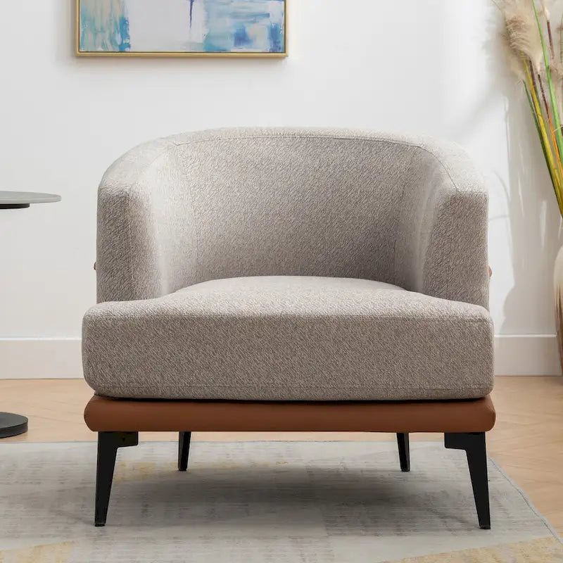 Moderna sedia in tessuto bicolore a forma di botte, poltrona rotonda imbottita per soggiorno, camera da letto, sala lettura, arancione bruciato