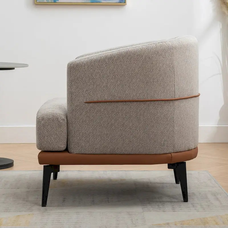 Moderna sedia in tessuto bicolore a forma di botte, poltrona rotonda imbottita per soggiorno, camera da letto, sala lettura, arancione bruciato