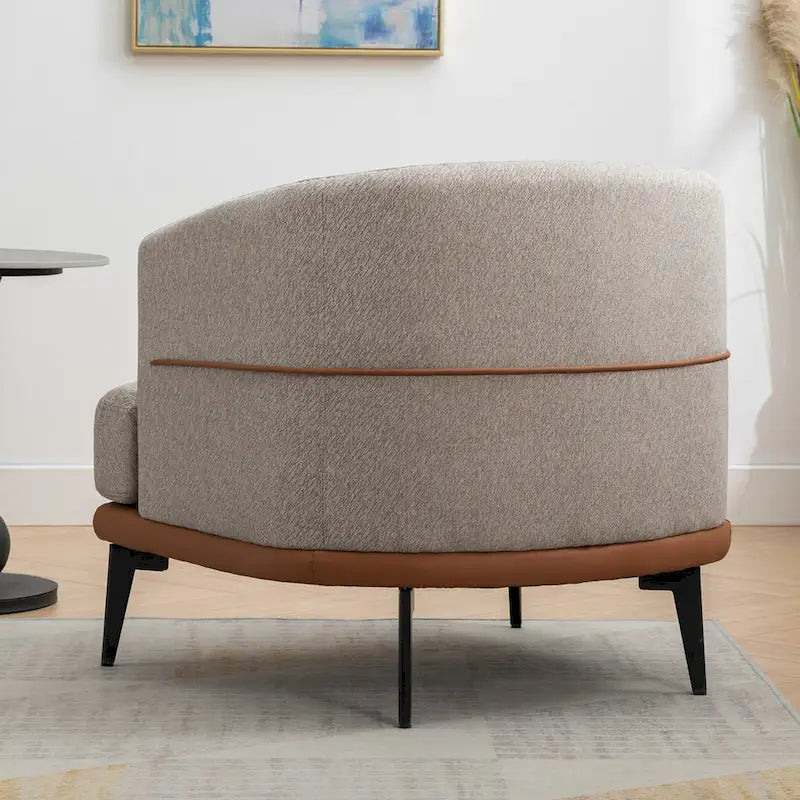 Moderna sedia in tessuto bicolore a forma di botte, poltrona rotonda imbottita per soggiorno, camera da letto, sala lettura, arancione bruciato