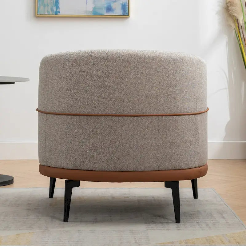 Moderna sedia in tessuto bicolore a forma di botte, poltrona rotonda imbottita per soggiorno, camera da letto, sala lettura, arancione bruciato
